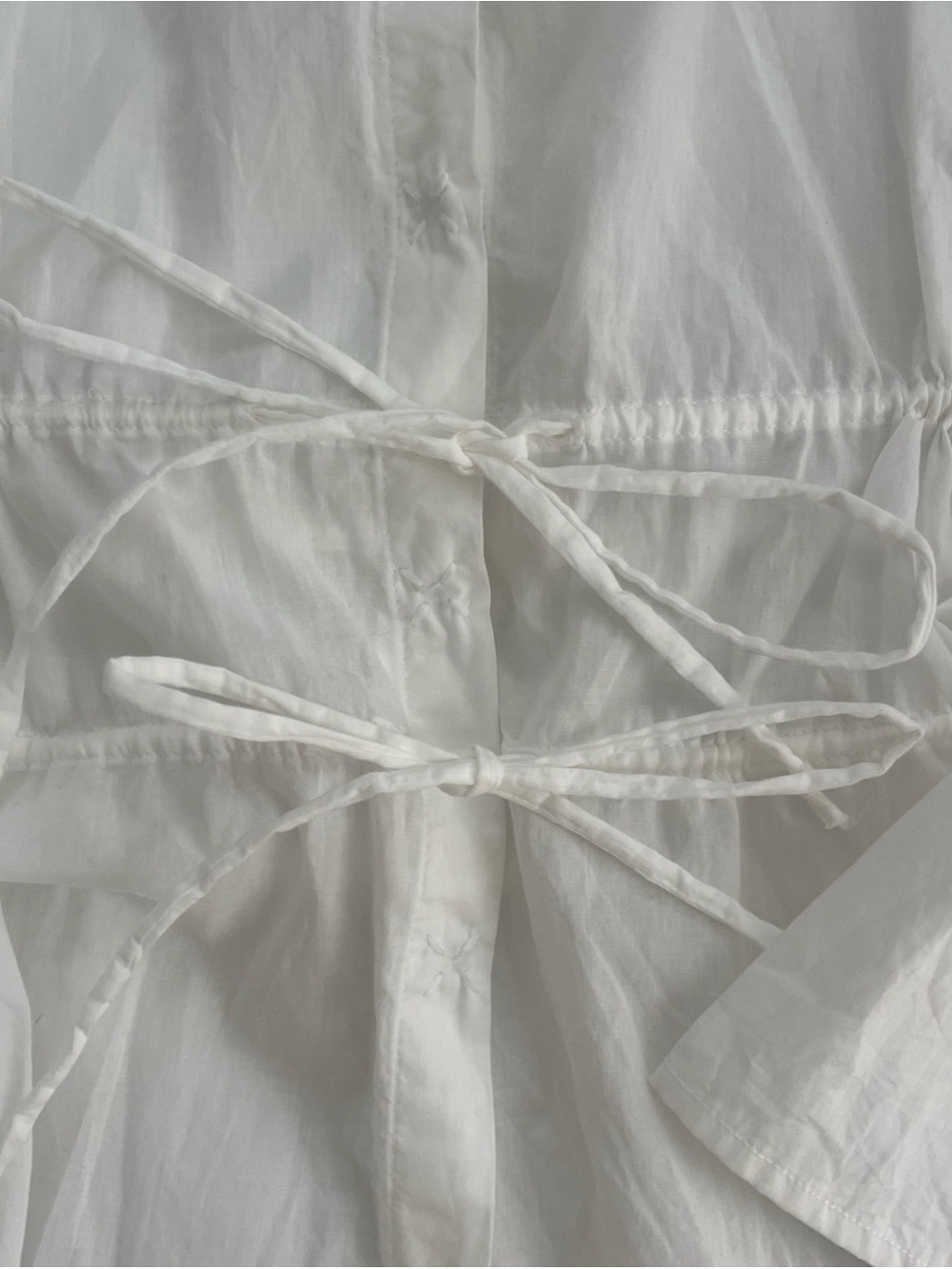 Eileen Fisher White Drawstring Waist Button-Front Blouse - Picture 3 of 6